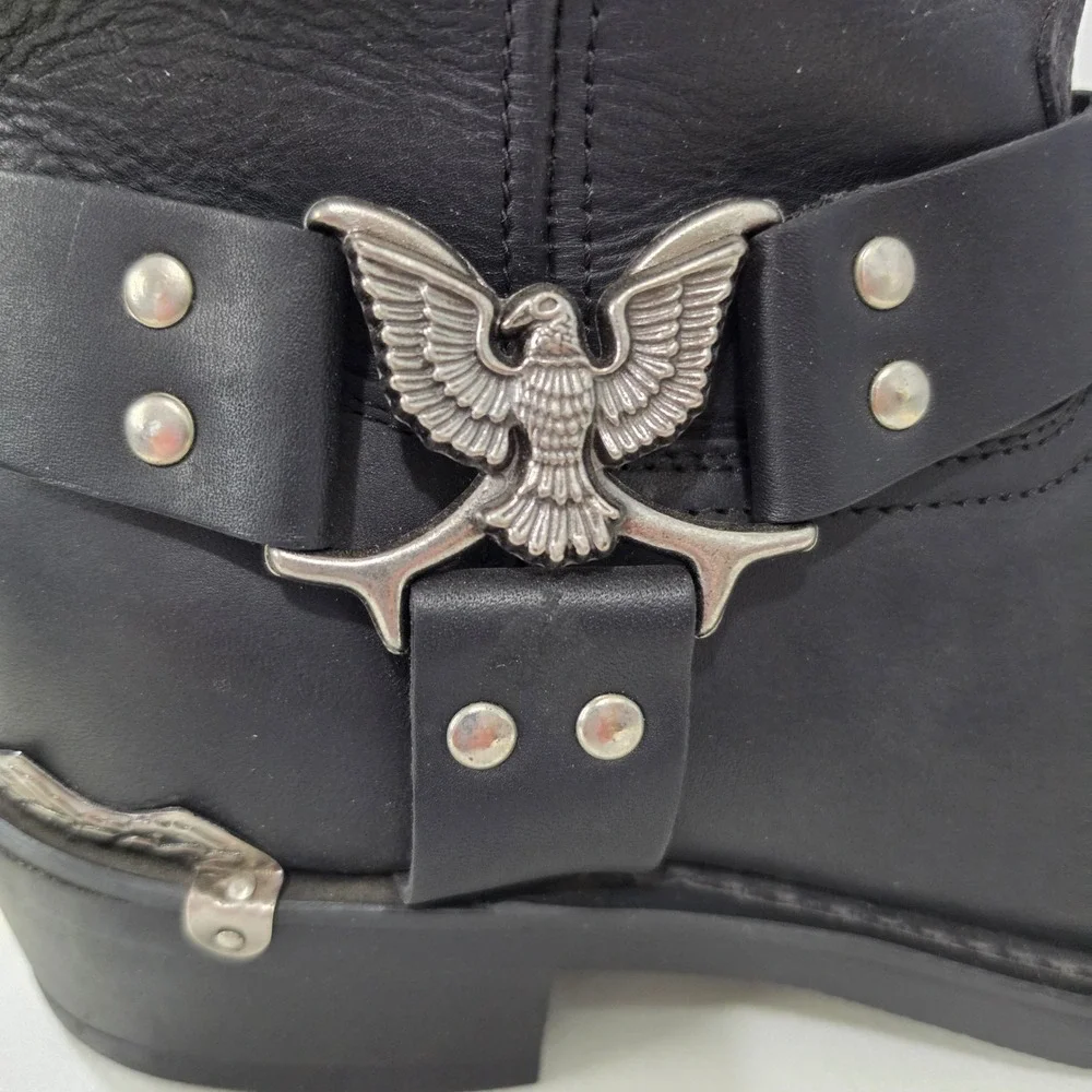 Dingo Mens DI19053 Black Leather Eagle Harness Biker Boots 11 EW Wide